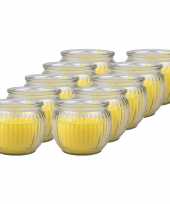 10x gele citronella geurkaarsen in glazen houder 7 x 6 cm trend