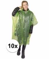 10x groene poncho met capuchon voor volwassenen trend