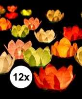 12x drijvende kaarsen lantaarns bloemen 29 cm gekleurd papier trend