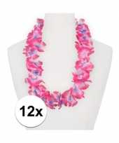 12x feestartikelen hawaii bloemen krans roze paars trend