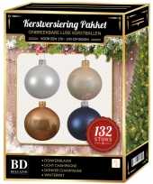 132 stuks kerstballen mix wit beige donkerblauw voor 180 cm boom trend