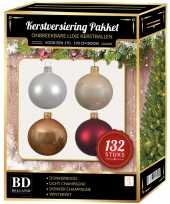 132 stuks kerstballen mix wit beige donkerrood voor 180 cm boom trend