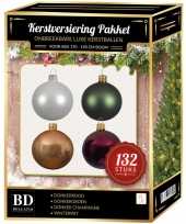132 stuks kerstballen mix wit beige rood groen voor 180 cm boom trend