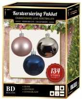 134 stuks kerstballen mix zilver roze blauw voor 180 cm boom trend