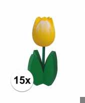 15x decoratie houten gele tulpen trend