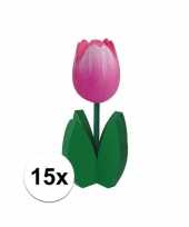 15x decoratie houten roze tulpen trend