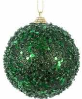 1x donkergroene glitter glimmer kerstballen 8 cm kunststof trend