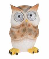 1x uil tuinbeeldje wit bruin met solar verlichting op zonne energie 12 5 cm trend