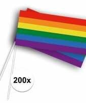 200x zwaaivlaggetjes handvlaggetjes met regenboog trend