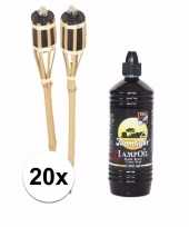 20x bamboe fakkel met metalen oliereservoir en fakkelolie 1 l trend