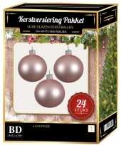 24 stuks mat glazen kerstballen pakket lichtroze 6 en 8 cm trend