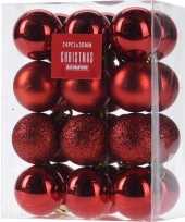 24x rode kerstballen 3 cm kunststof mat glans glitter trend