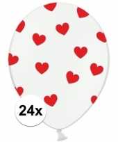 24x stuks witte ballonnen met hartjes rood trend