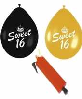 24x sweet 16 ballonnenpakket zwart en goud inclusief pomp trend