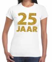 25 jaar goud glitter verjaardag jubileum kado shirt wit dames trend