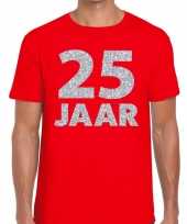 25 jaar zilver glitter verjaardag jubilieum shirt rood heren trend