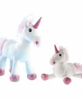 2x eenhoorns speelgoed artikelen eenhoorn knuffelbeest wit roze 22 en 38 cm cm trend