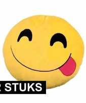 2x emoticon kussens smiley met tong 30 cm trend