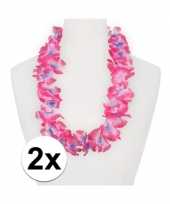 2x feestartikelen hawaii bloemen krans roze paars trend
