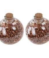 2x fles kerstballen koperen glitters 8 cm kunststof trend
