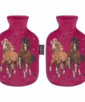 2x fuchsia roze kruiken met paarden opdruk 0 8 liter trend