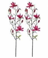 2x fuchsia roze magnolia beverboom kunsttak kunstplant 80 cm trend