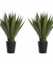 2x groene agave kunstplanten 85 cm in zwarte pot trend