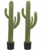2x groene euphorbia cowboycactus kunstplant 102 cm in zwarte pot trend