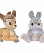 2x herten konijnen speelgoed artikelen disney bambi en stampertje knuffelbeest bruin 24 cm trend
