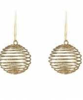 2x kersthangers gouden spiraal ballen kunststof 10 cm trend