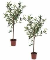 2x kunstplant groene olijfboom 65 cm in betonlook pot trend