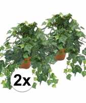 2x kunstplant klimop groen in terracotta pot 30 cm trend