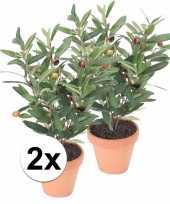 2x kunstplant olijfboompje groen in terracotta pot 35 cm trend