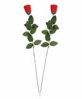 2x rode rosa roos kunstbloem 60 cm trend