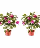 2x roze fuchsiaplant kunstplant 30 cm voor binnen trend