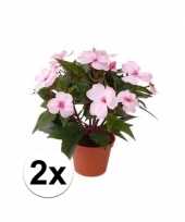 2x stuks kunstplanten roze bloemen vlijtig liesje in pot 25 cm trend