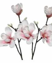 2x witte roze magnolia beverboom kunsttakken kunstplanten 50 cm trend