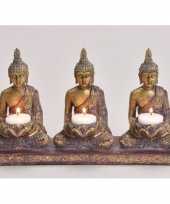 3x goud boeddha beeldjes met waxine theelicht houder 17 cm trend
