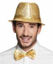 3x gouden vlinderstrikjes met pailletten 11 cm voor dames heren trend