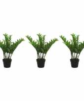 3x groene zamioculcas kamerpalm kunstplanten 60 cm in zwarte pot trend