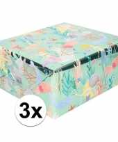 3x inpak cadeaupapier metallic blauw groen zeemeermin 150 x 70cm trend