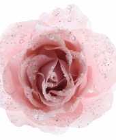 3x kerstboom decoratie roos poeder roze 14 cm trend