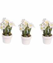 3x narcissen kunstbloemen in witte pot 23 cm trend