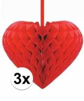 3x rode decoratie hartjes versiering 15 cm trend