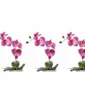 3x roze orchidee phalaenopsis kunstplant 44 cm voor binnen trend