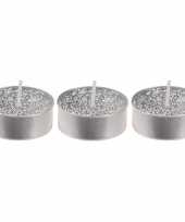 3x zilveren glitter waxinelichtjes theelichtjes 6 cm trend