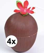 4x hawaii thema kokosnoot drinkbekers trend