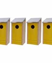 4x houten vogelhuisjes nestkastjes gele voorzijde 26 cm trend