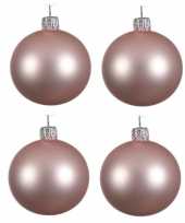 4x lichtroze glazen kerstballen 10 cm mat trend