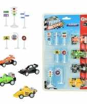 4x race auto met verkeersborden stoplichten speelgoed set trend